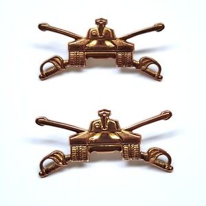 Vintage Pair US Army Armored Cavalry Insignia A.H. Dondero Inc. Gold Toned
